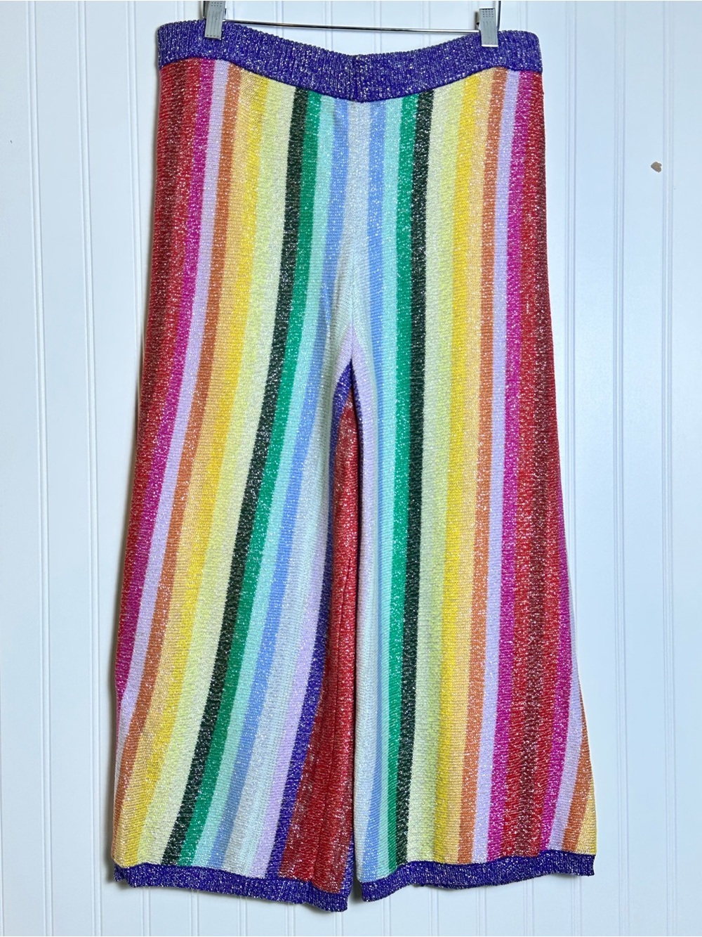 Lovers + Friends Rainbow Striped Wide-Leg Knit Pants Metalic Cropped - Picture 5 of 7